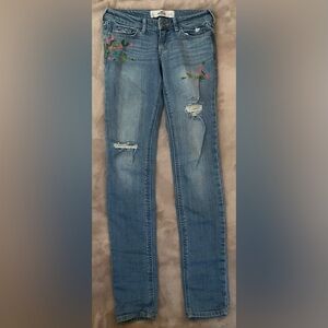 Hollister Blue Jeans with Floral Embroidery
